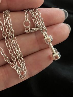 Fine Silver Dumbbell Pendant Necklace, 18” – Fitness Jewelry Gift